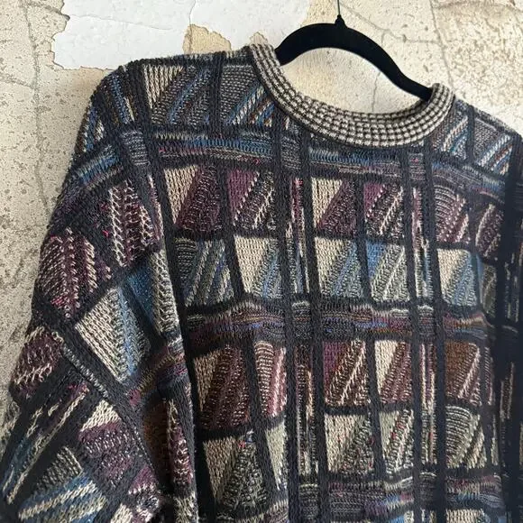 Vtg 90s Coogi Style Sweater Mens Large Tall Checkered Knit Pullover Grandpacore‎